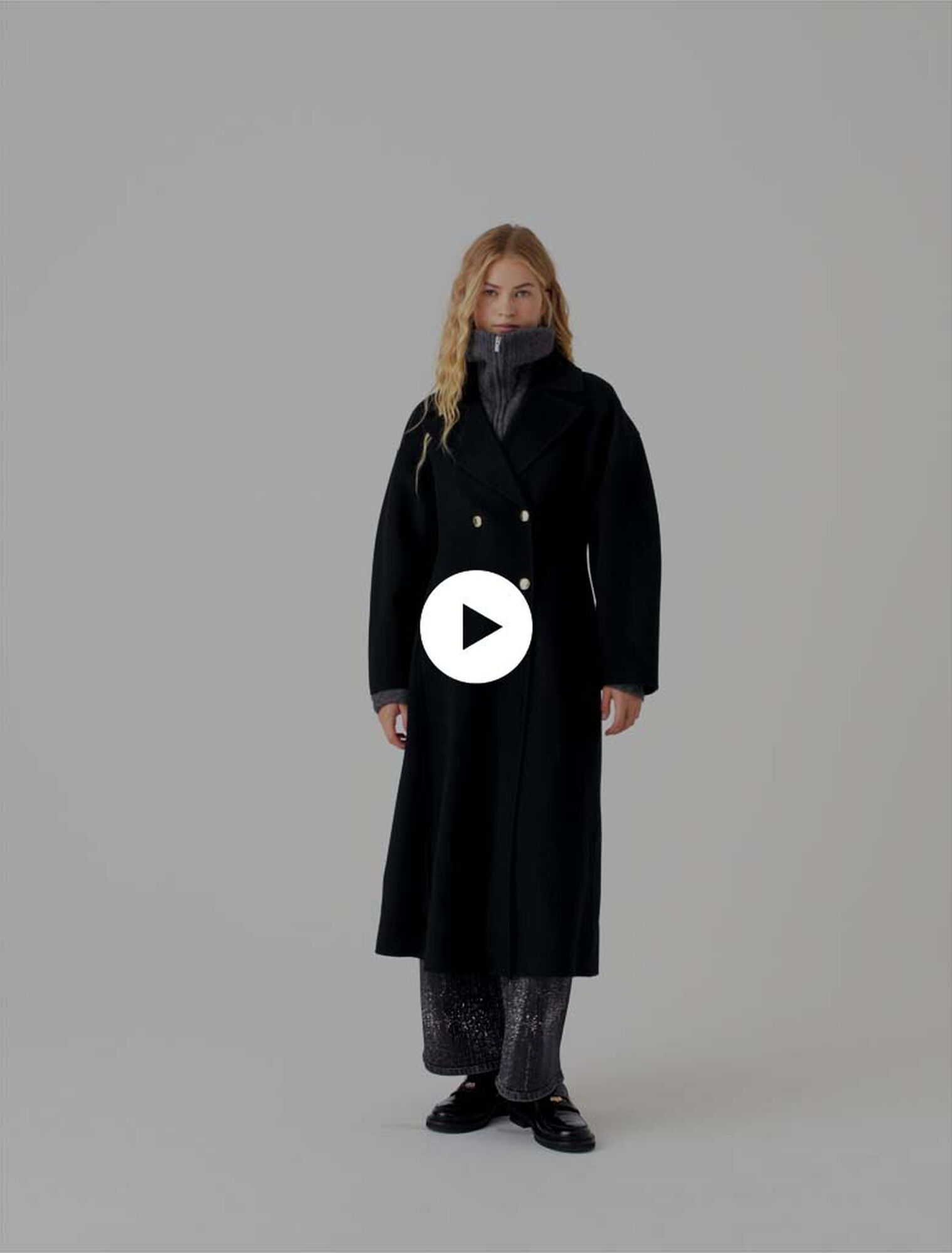 Long double-breasted wool coat