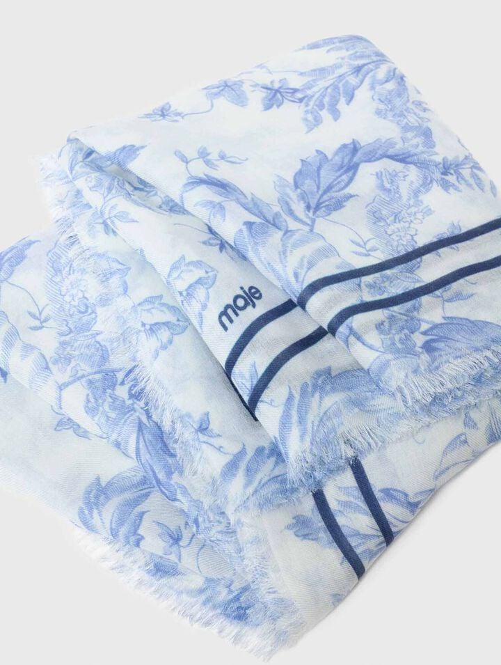 Floral print wool blend shawl