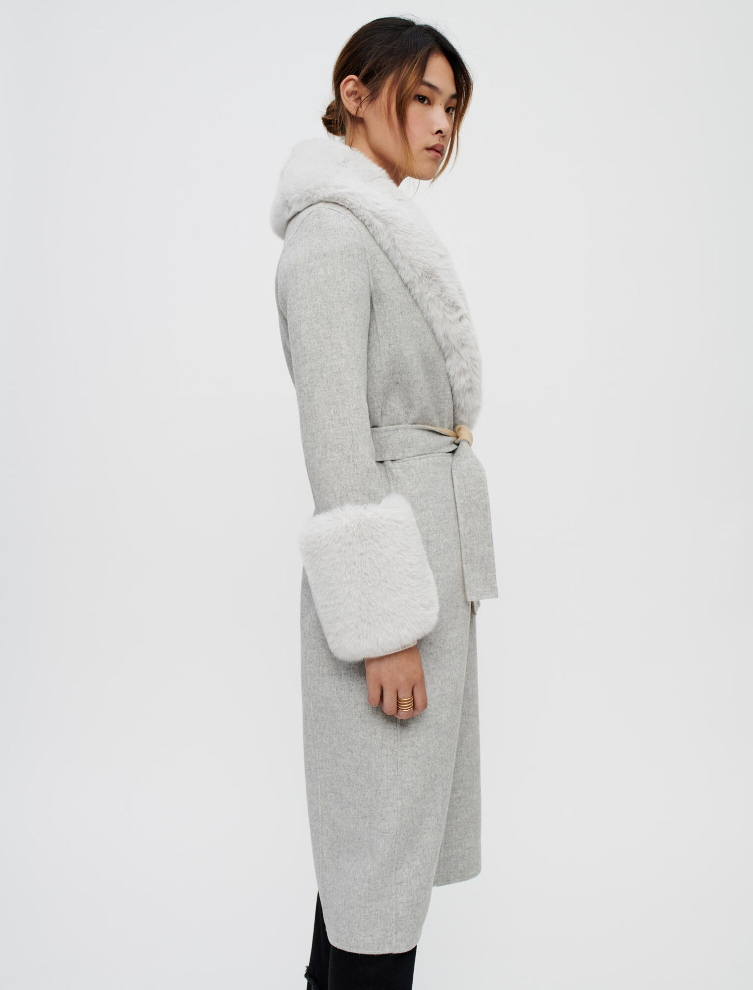 Double-faced coat with grey fur