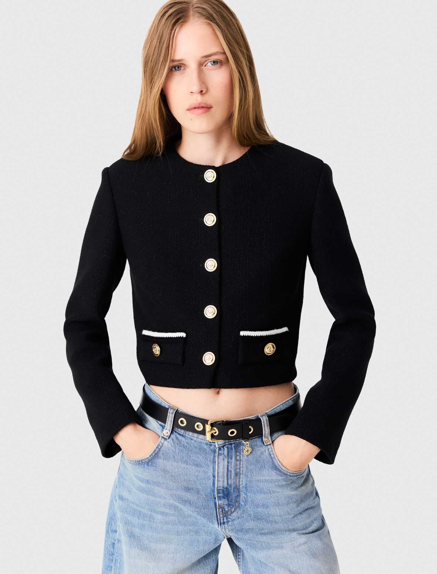 Short tweed jacket Black / Gray For Women | Maje