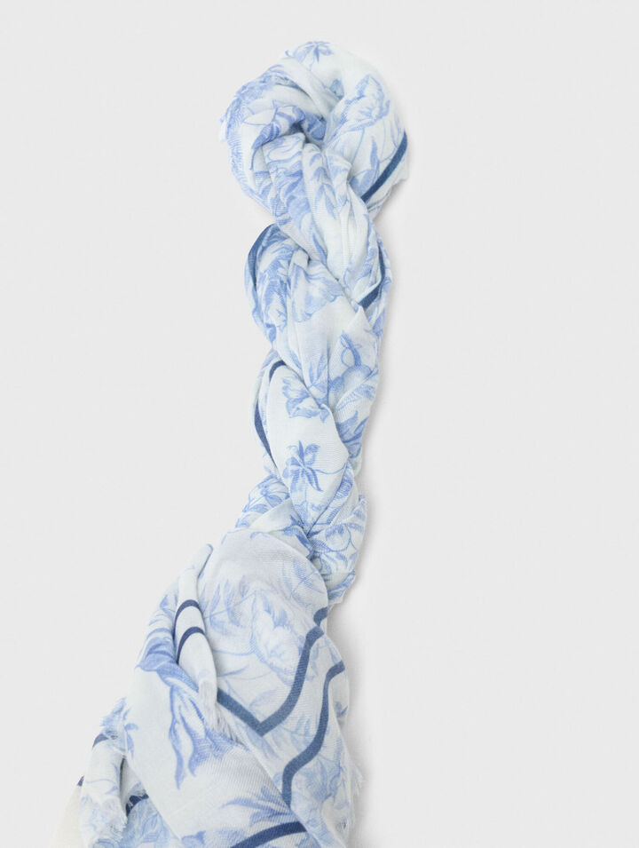 Floral print wool blend shawl