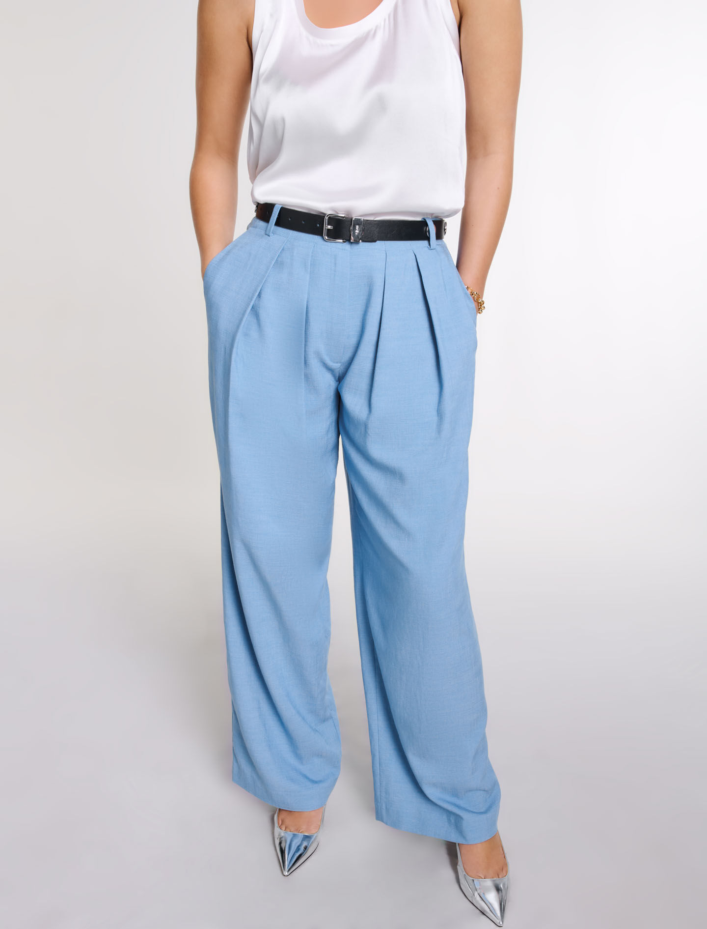 Wide-leg suit trousers with pleats Blue For Women | Maje