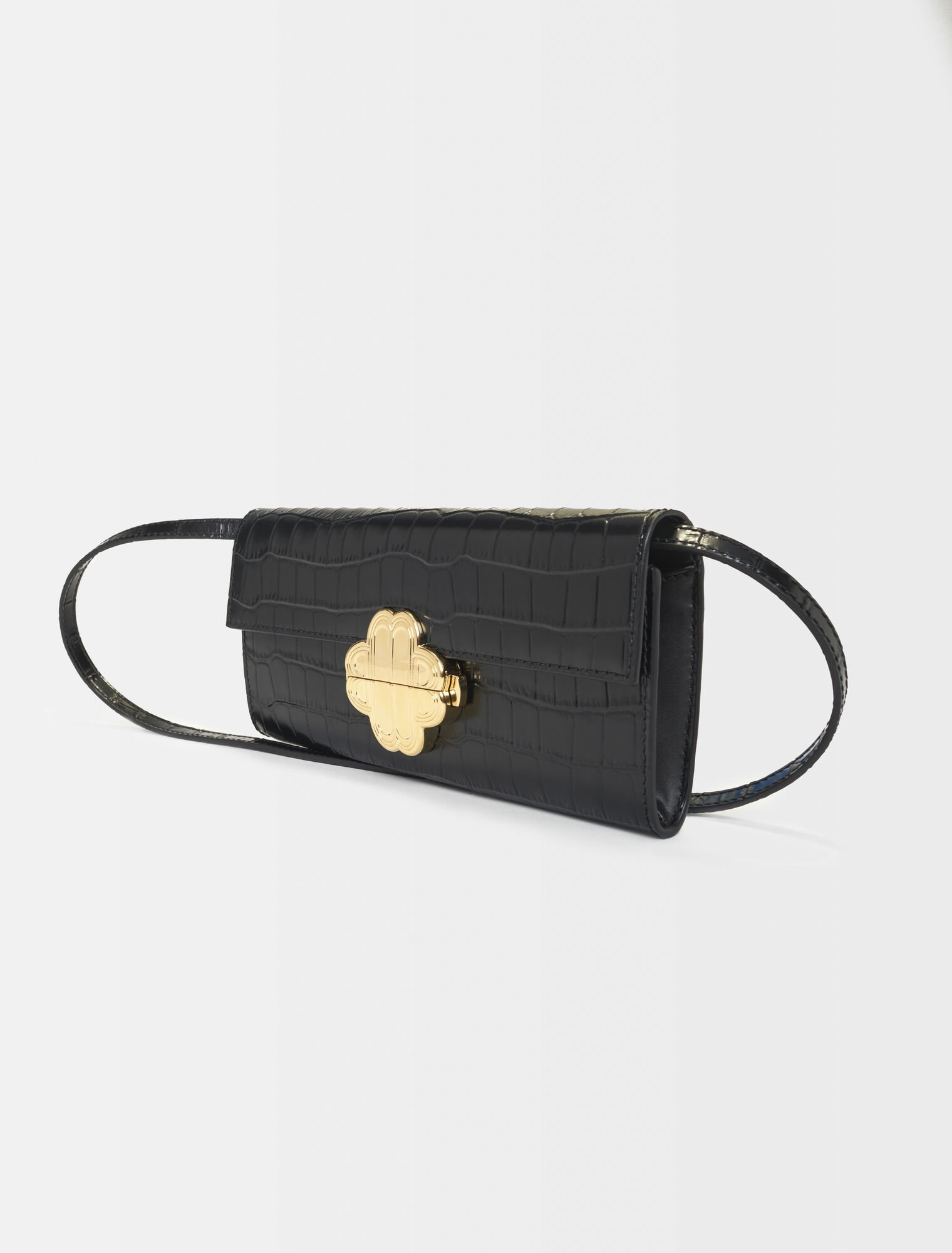 Croc-effect embossed leather bag