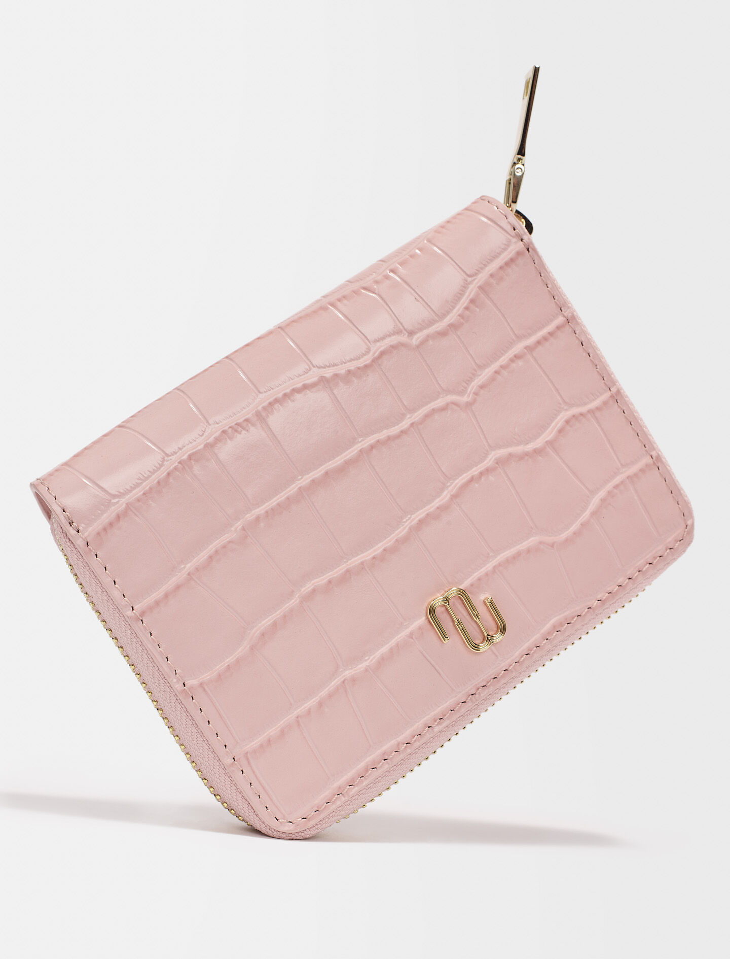 Croc-effect embossed leather wallet