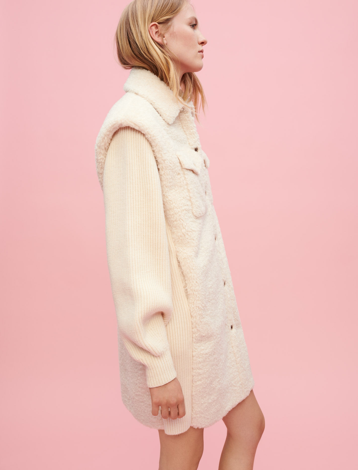 Faux fur and knit coat