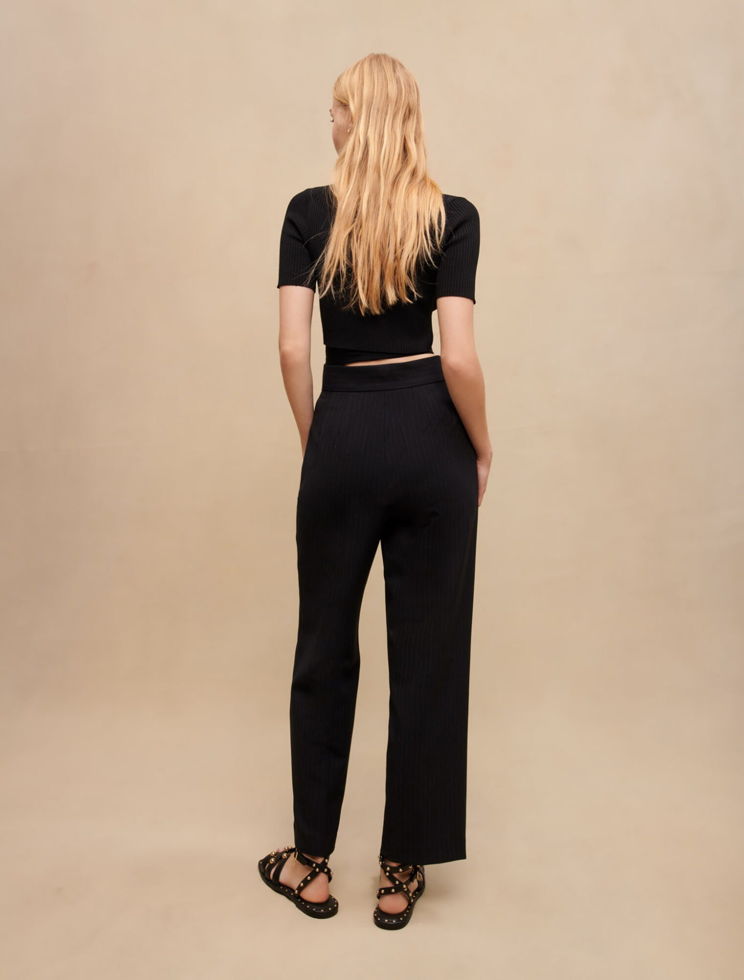 Chalk-striped suit trousers