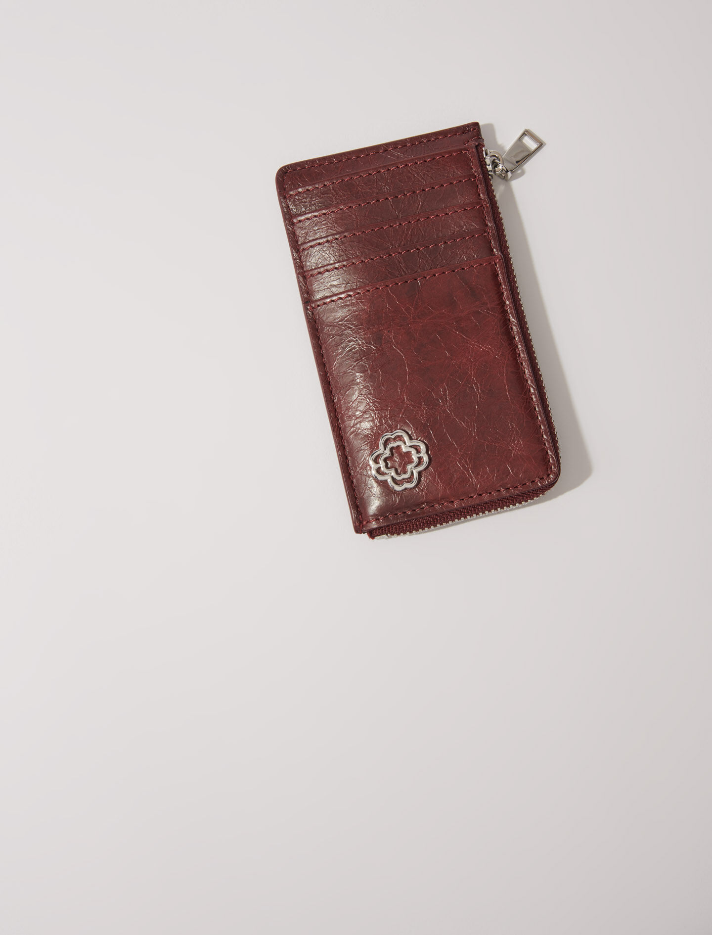 Crackled leather cardholder Red For Women | Maje