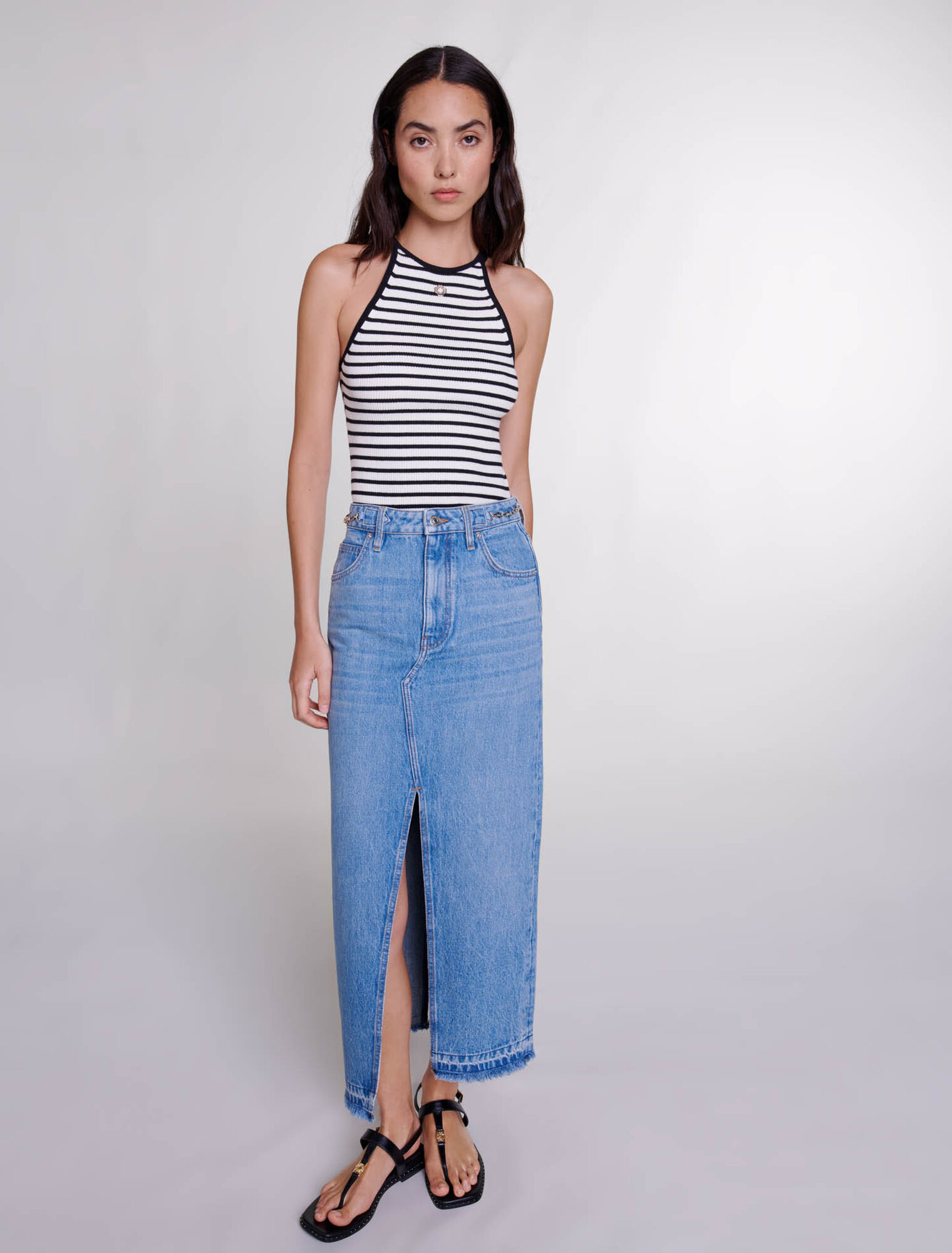 Long denim skirt