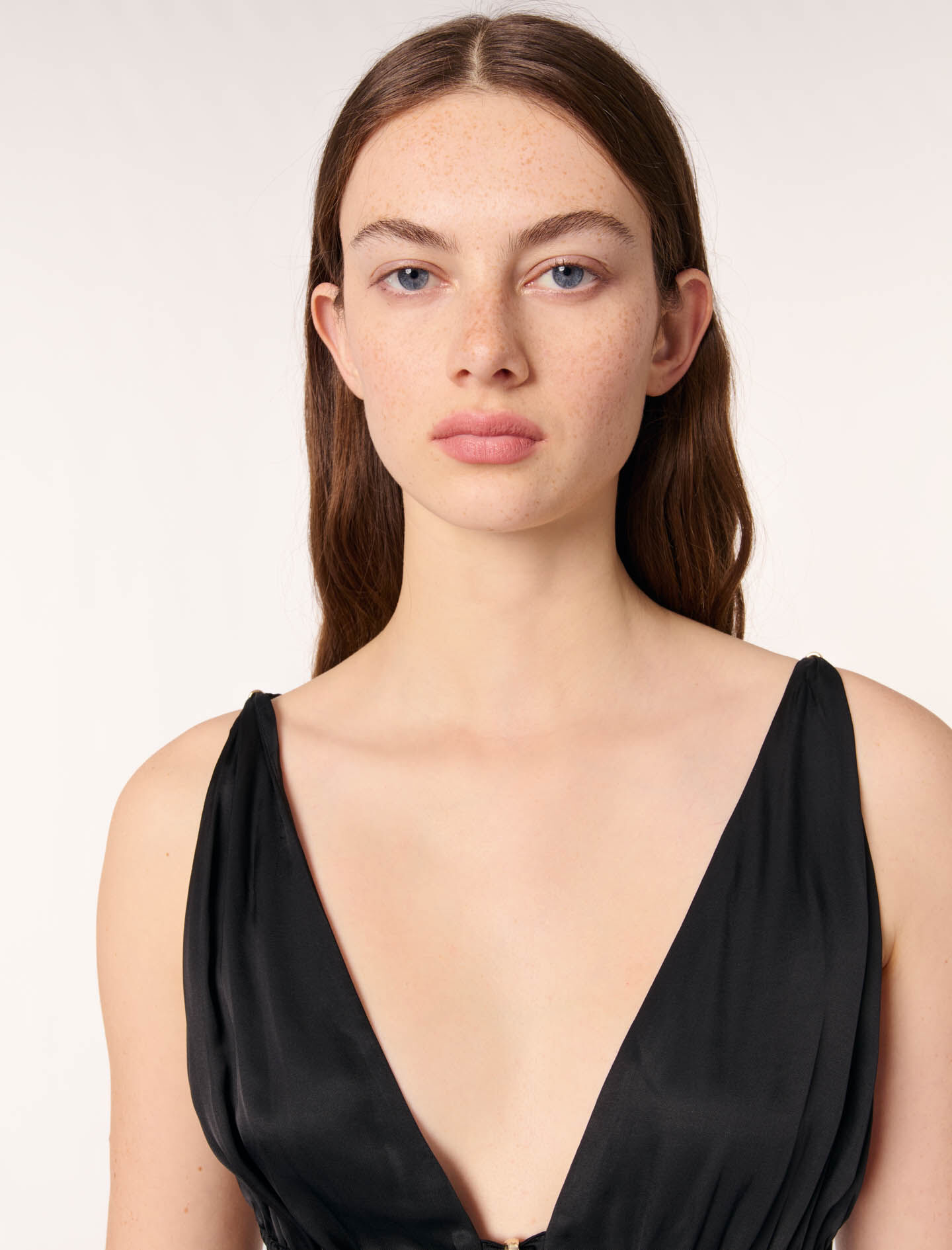 Openwork satin-effect dress Black / Gray For Women | Maje