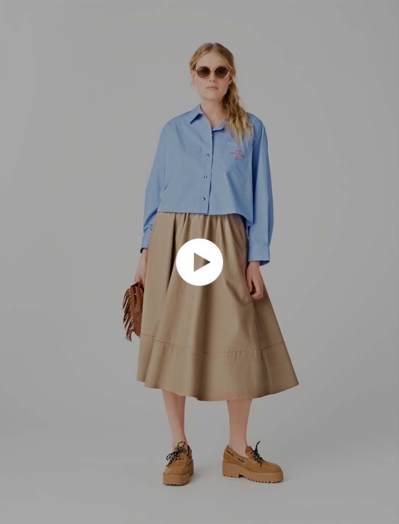 Embroidered shirt with pleated back Blue For Women | Maje