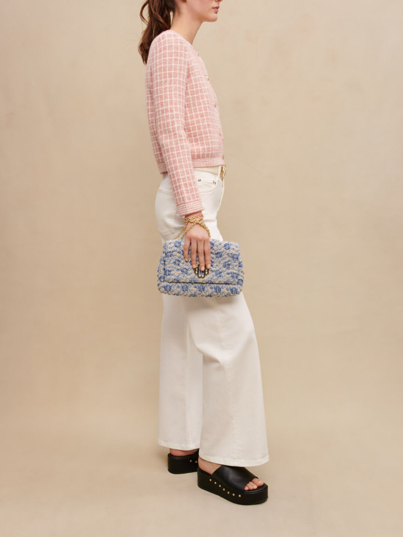 Tweed-style knit cardigan Pink For Women | Maje