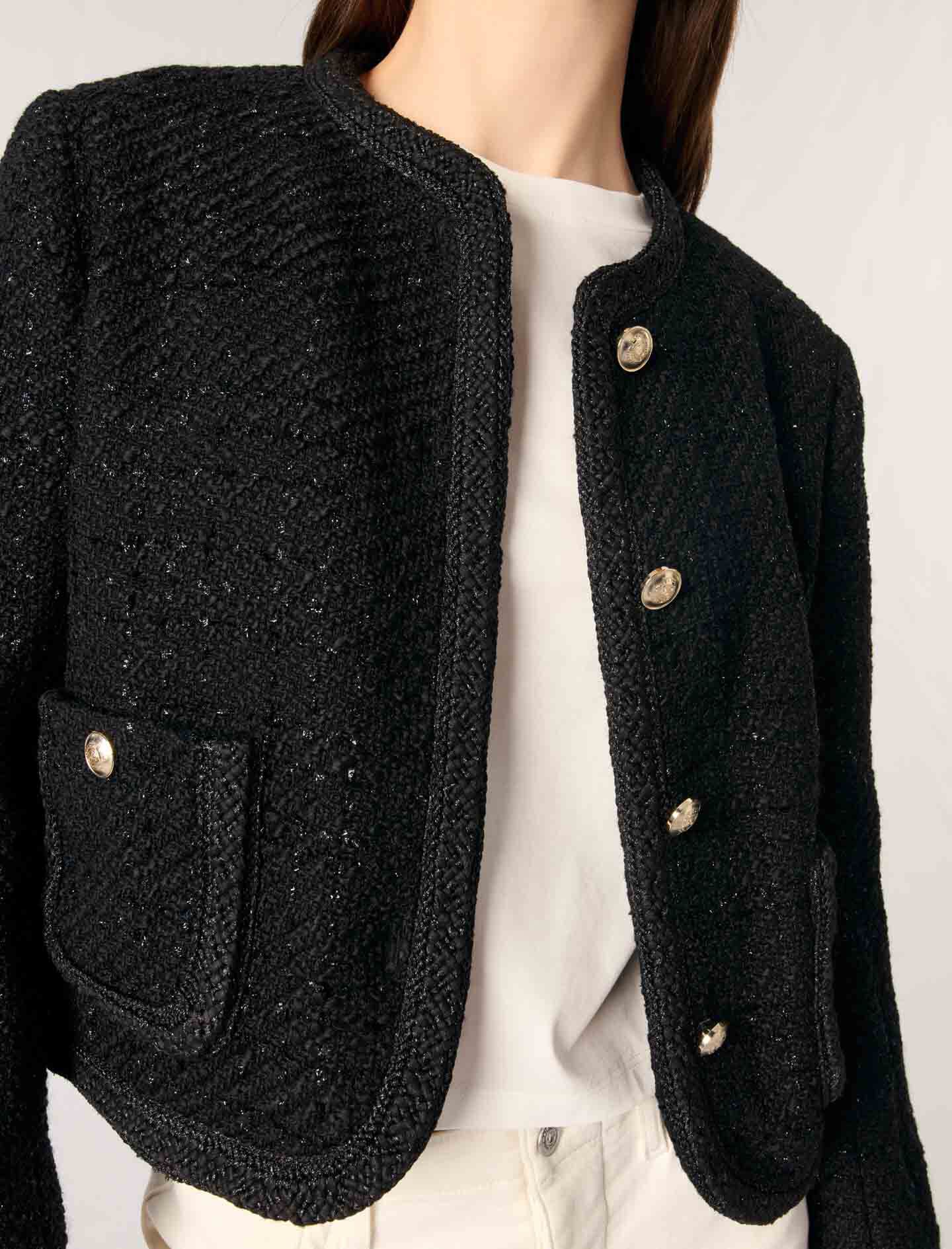 Short tweed jacket Black / Gray For Women | Maje