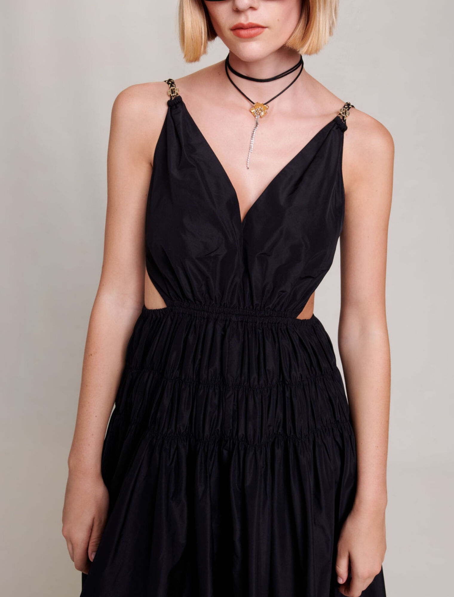 Taffeta dress with cut-out at the waist