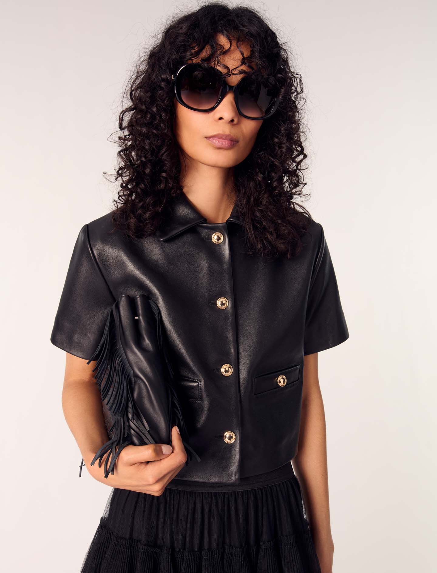 数量限定SALE Black jacket leather Cropped / Maje | Women For Gray ジャケット・アウター