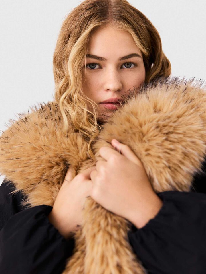 Oversized faux fur collar parka