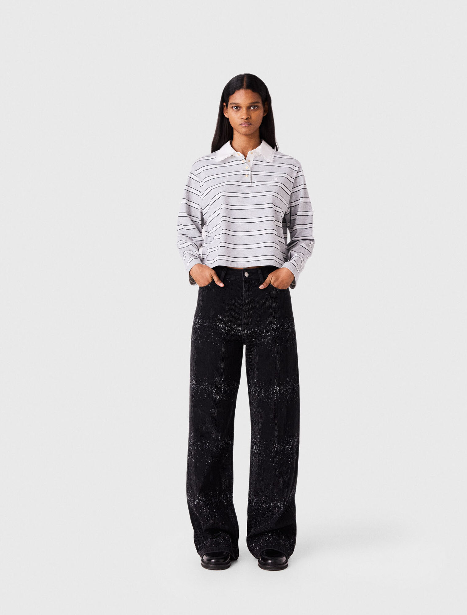 Wide-leg rhinestone jeans