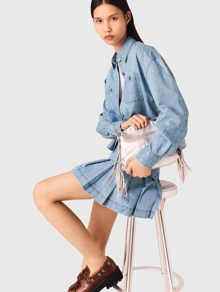 Short rhinestone denim shirt