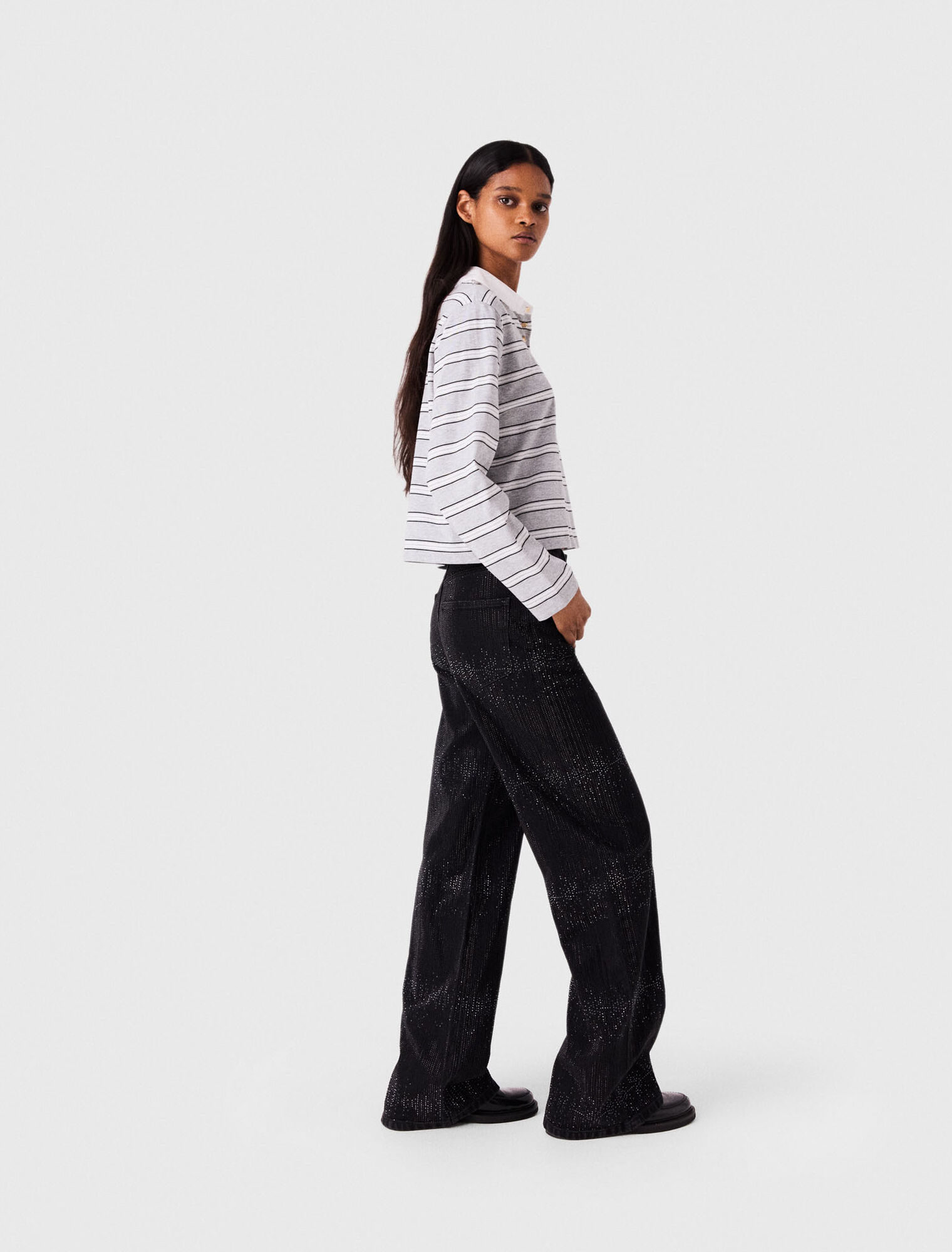 Wide-leg rhinestone jeans