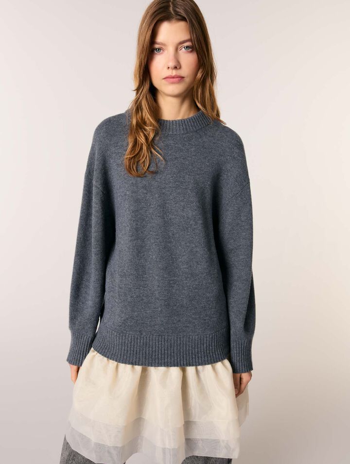 Wool and organza dual-fabric dress