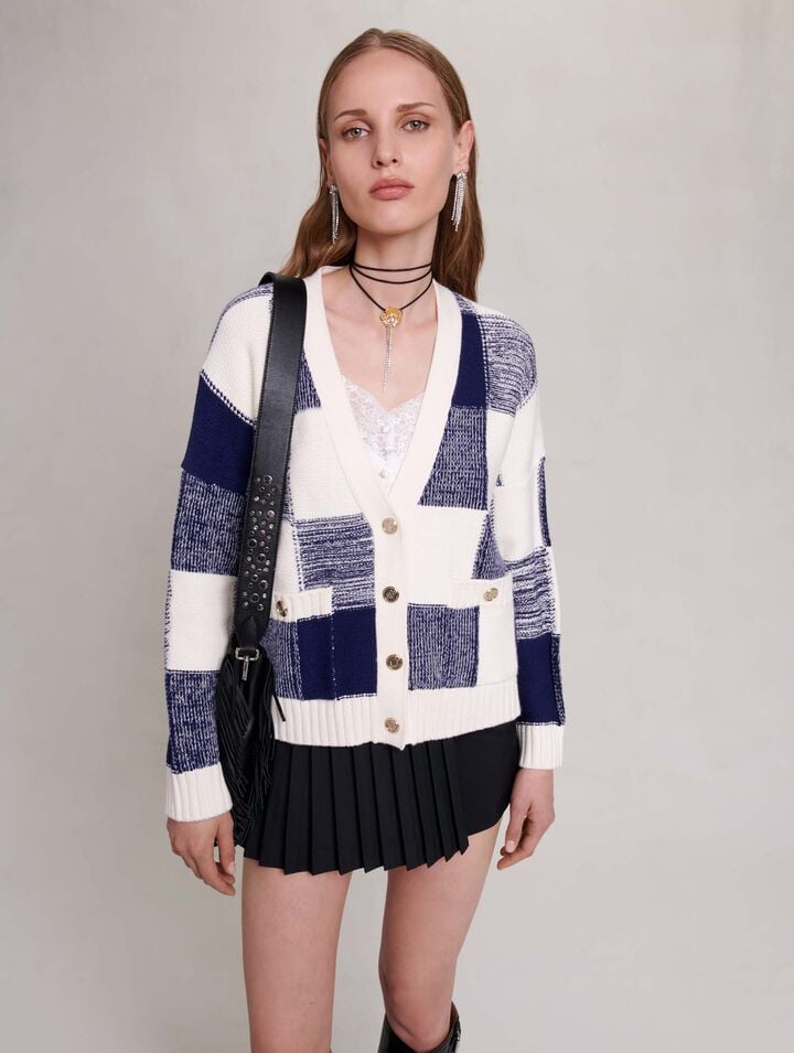 Checked knit cardigan