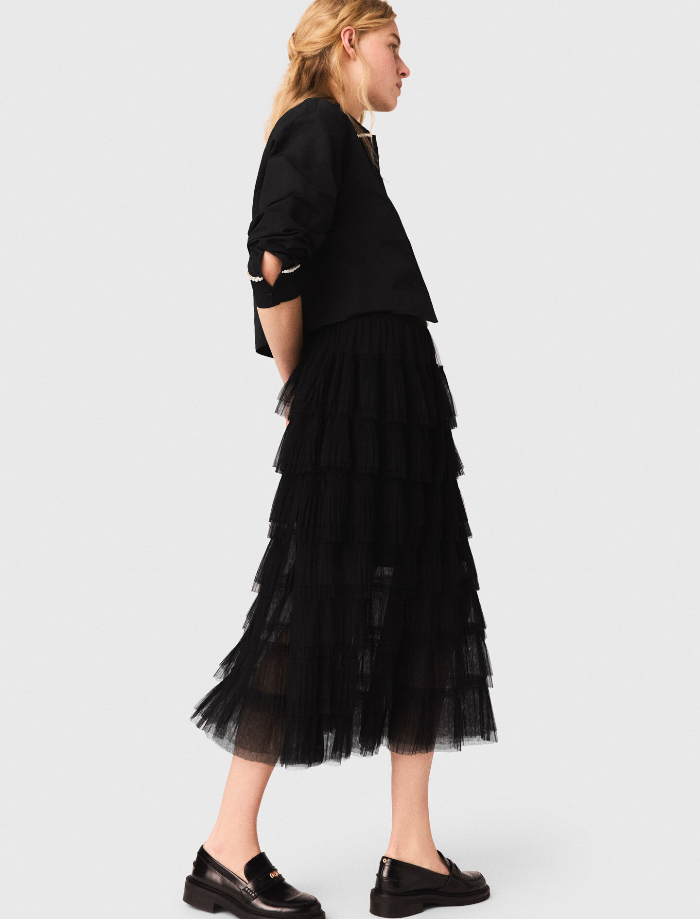 Tulle midi skirt Black / Gray For Women | Maje