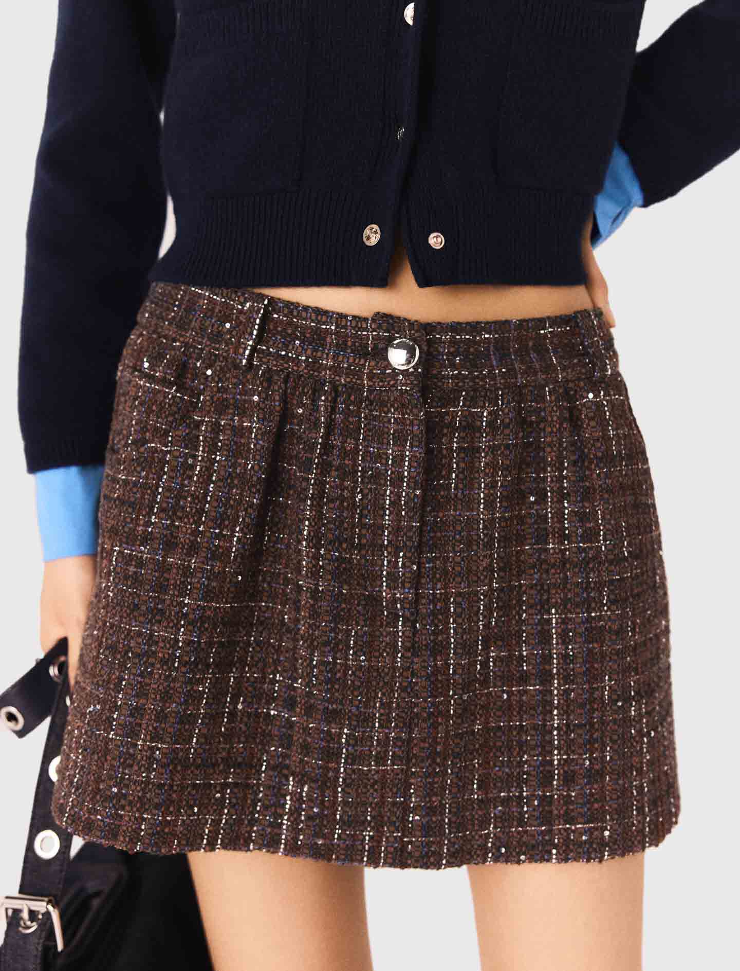 Tweed shorts with elasticated waistband Brown For Women | Maje