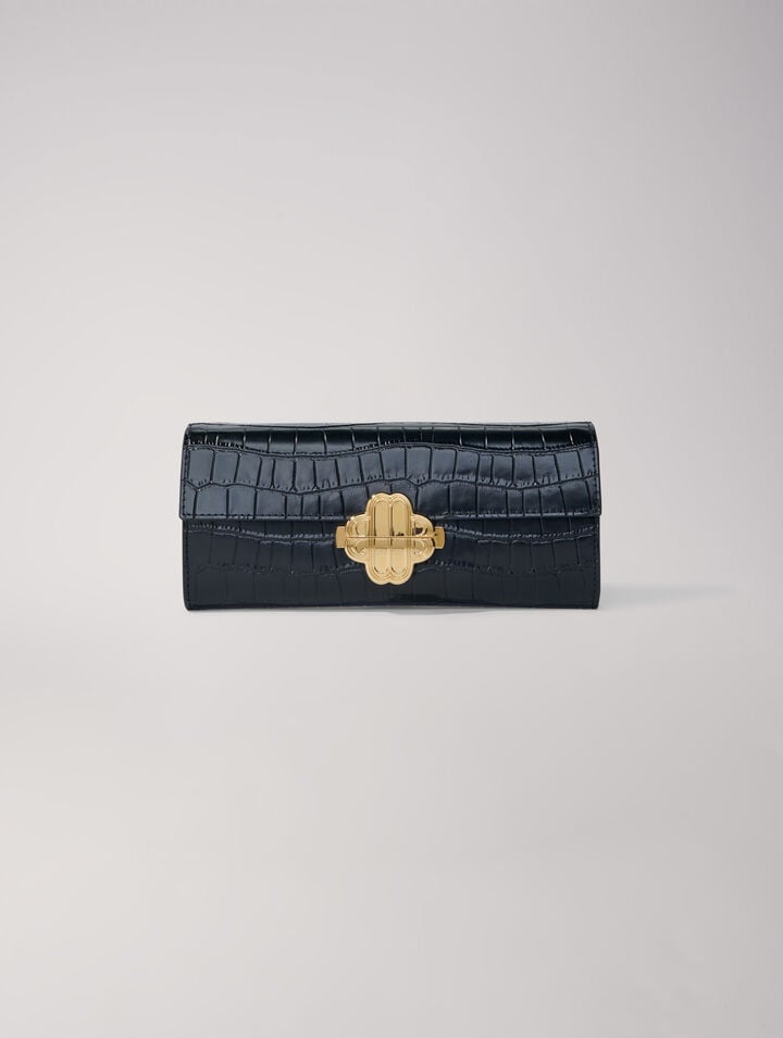 Croc-effect embossed leather bag