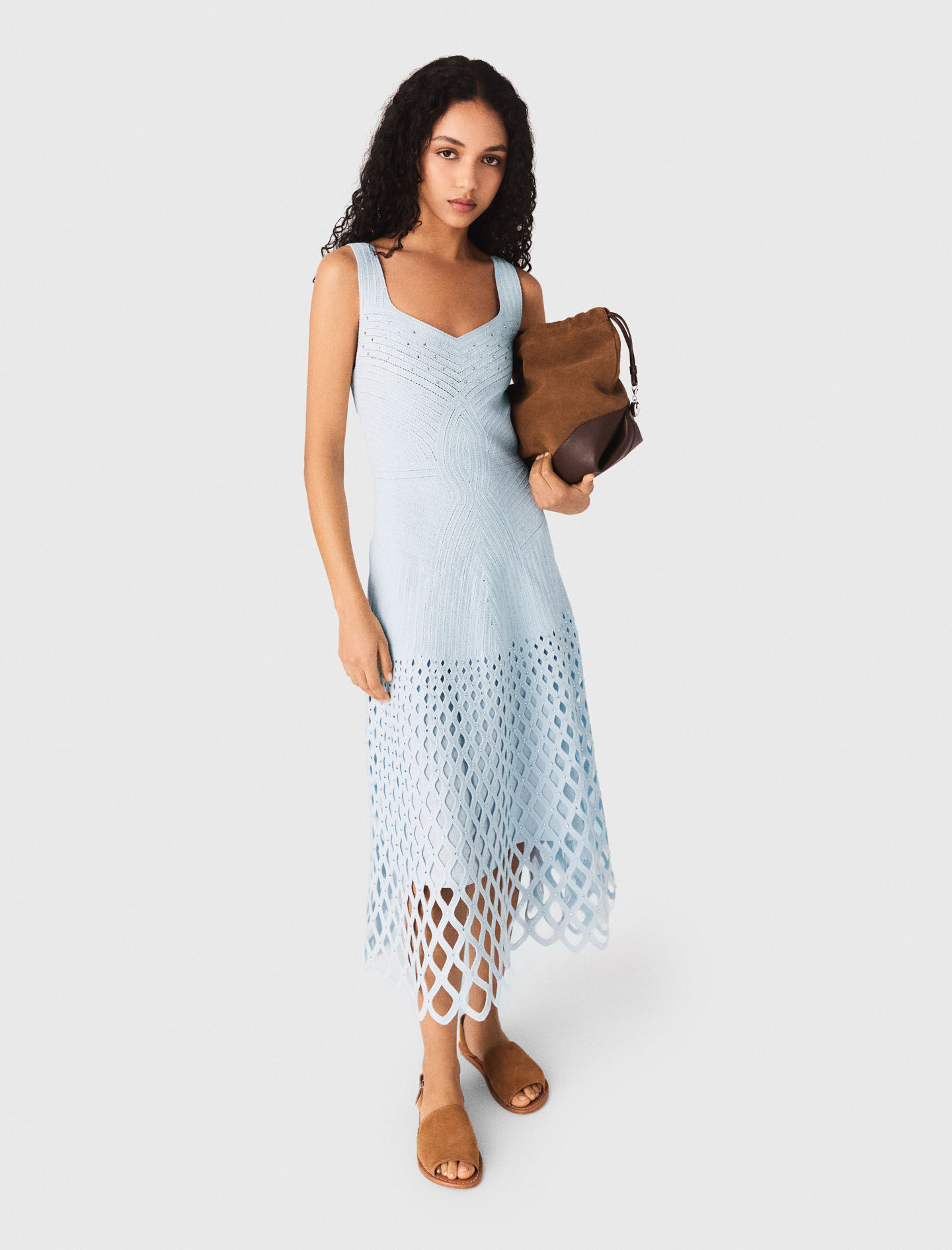 Crochet dress with removable lining Blue For Women | Maje