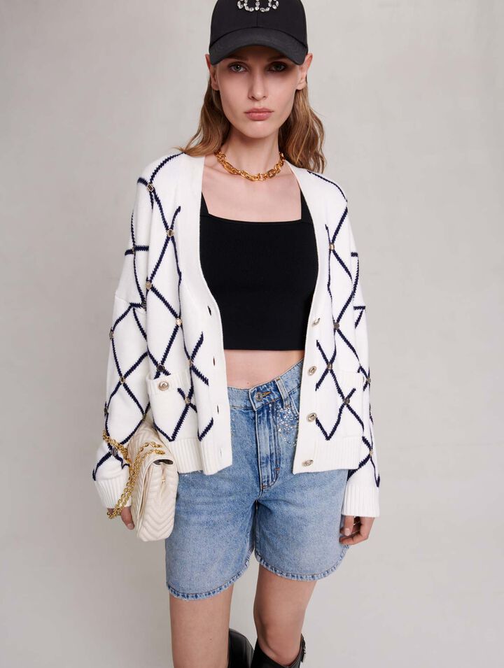 Diamond pattern knitted cardigan