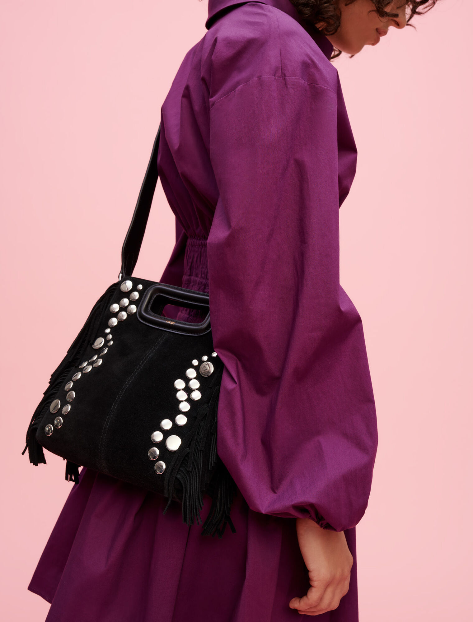 Suede M bag with silver-tone studs