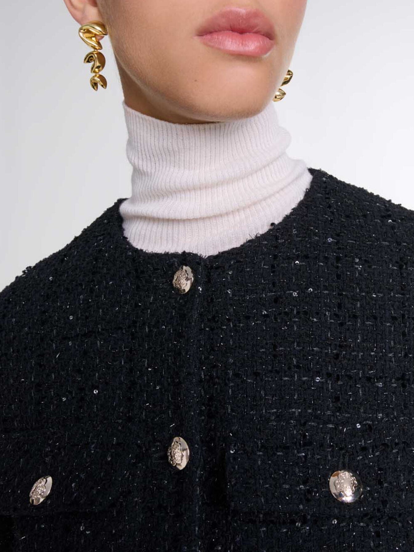 Sequinned tweed jacket Black / Gray For Women | Maje