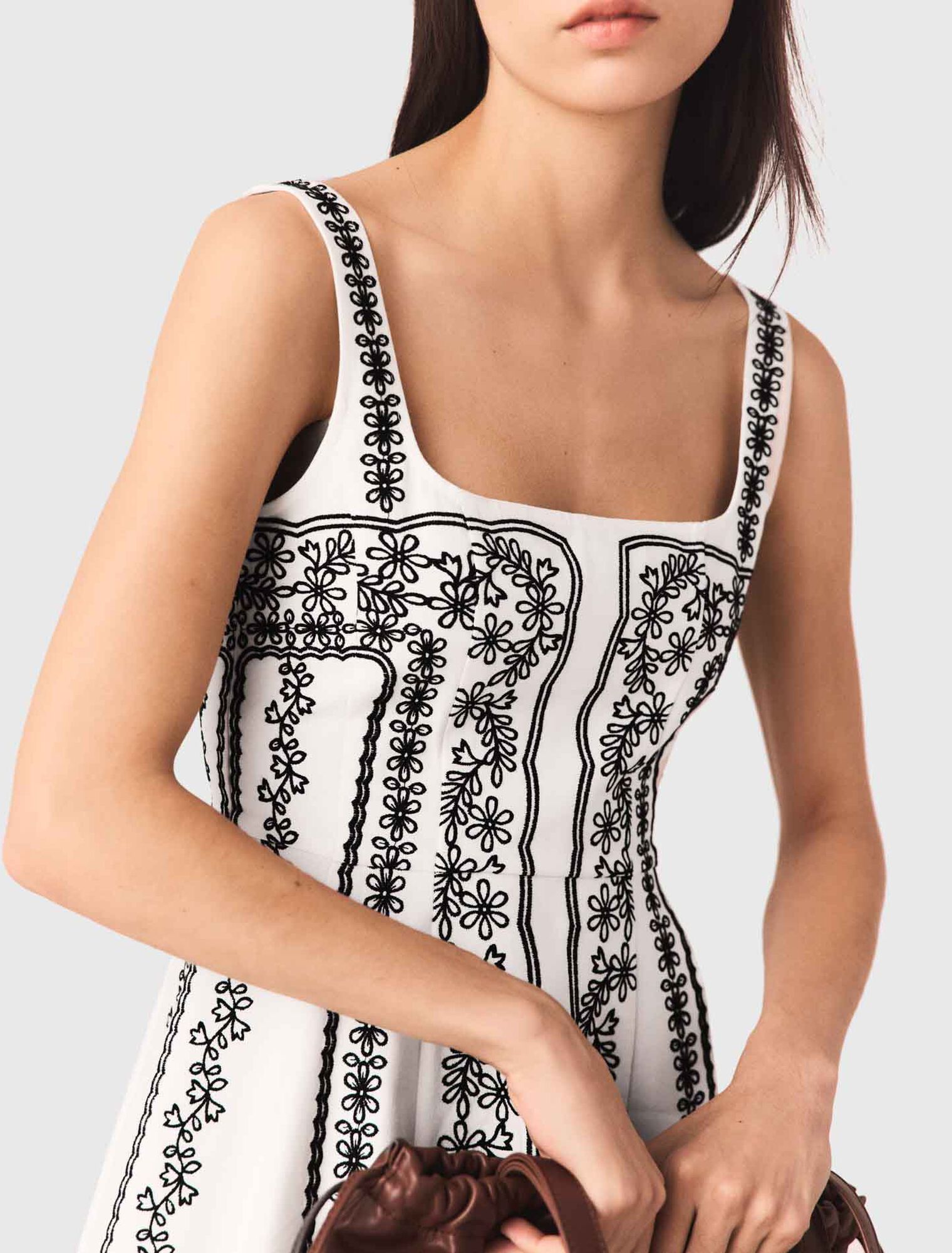 Mini embroidered strap dress
