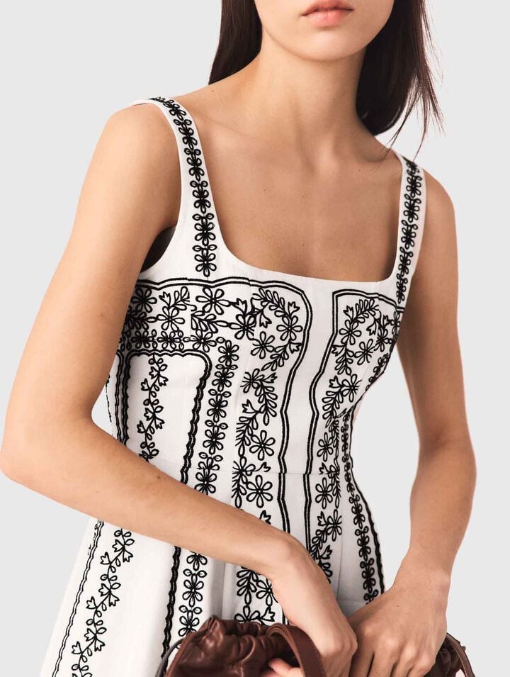 Mini embroidered strap dress