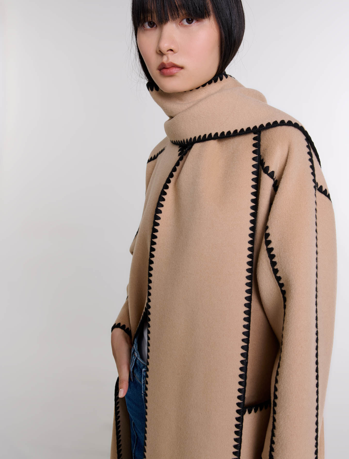 Two-tone double-faced coat Ecru For Women | Maje Two-tone double-faced coat Ecru For Women | Maje