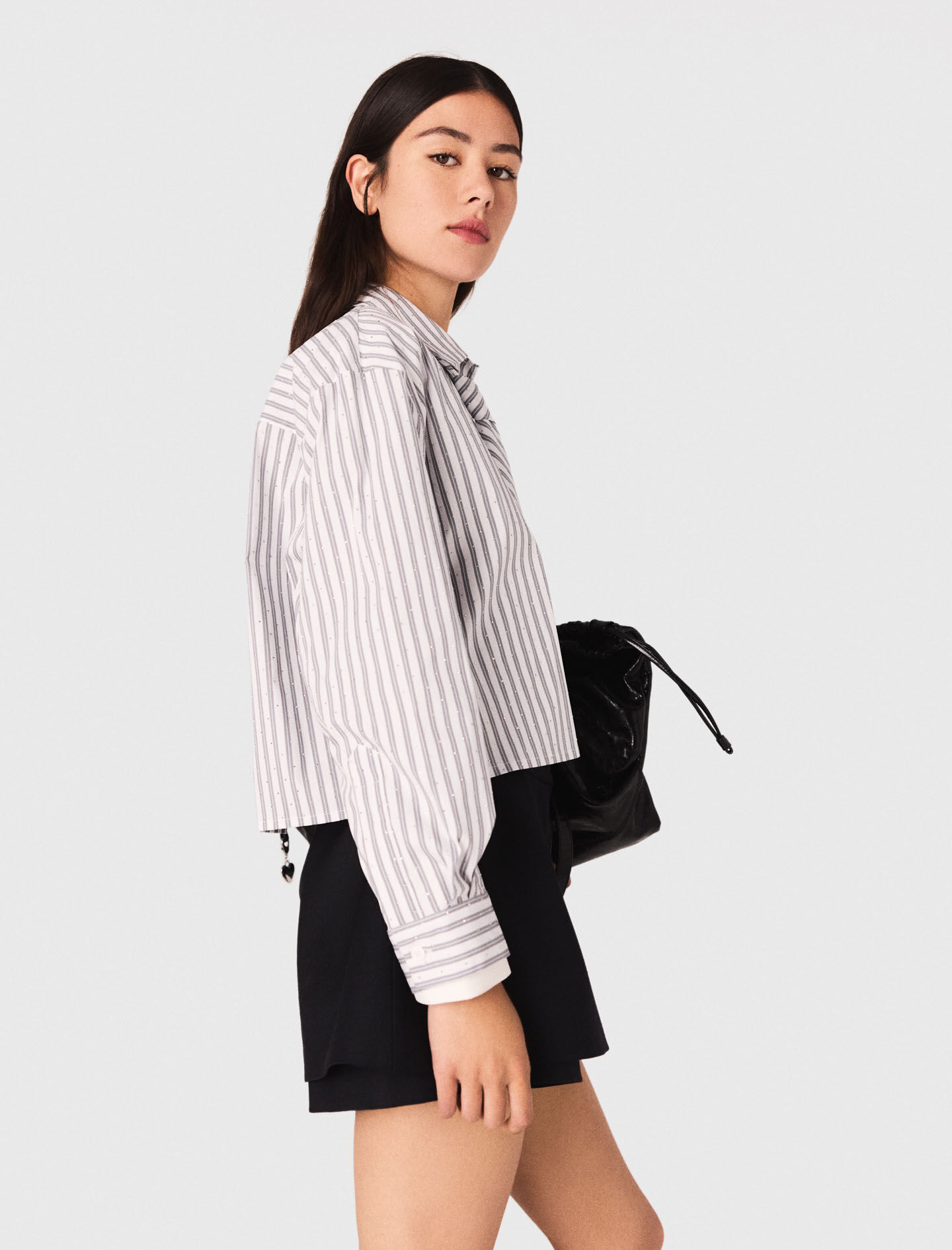 ✴︎くり✴︎ Striped rhinestone shirt with tie Tricolor For Women | Maje