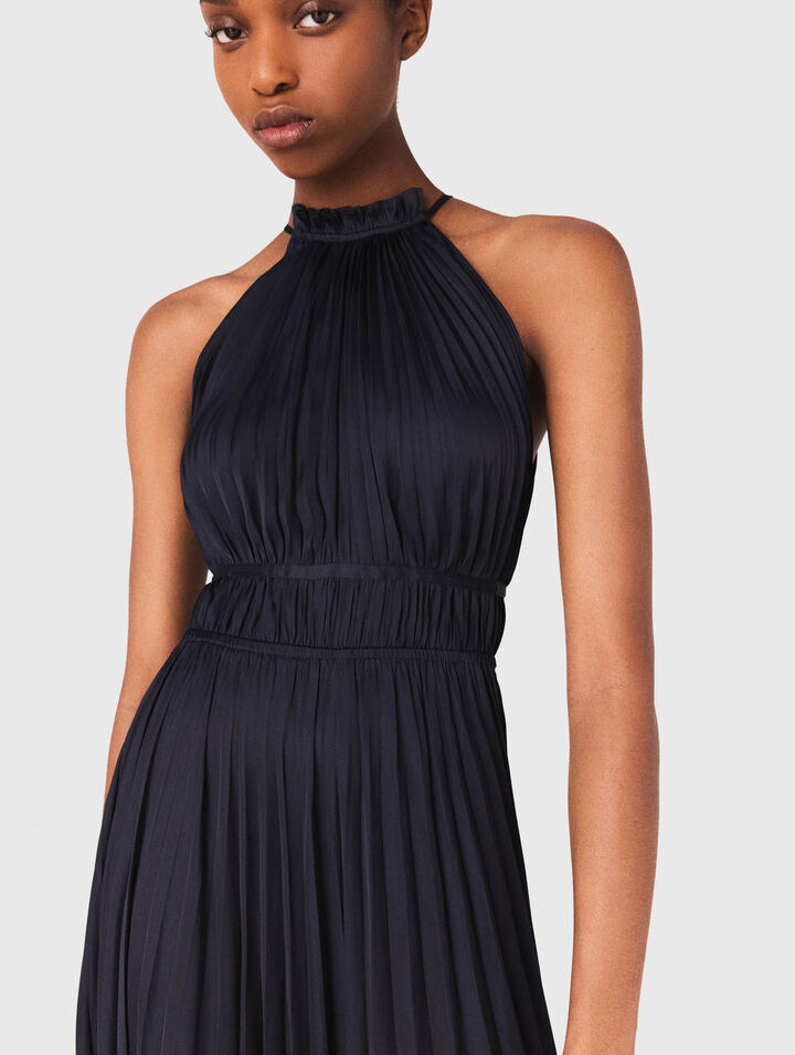 Pleated satin maxi dress