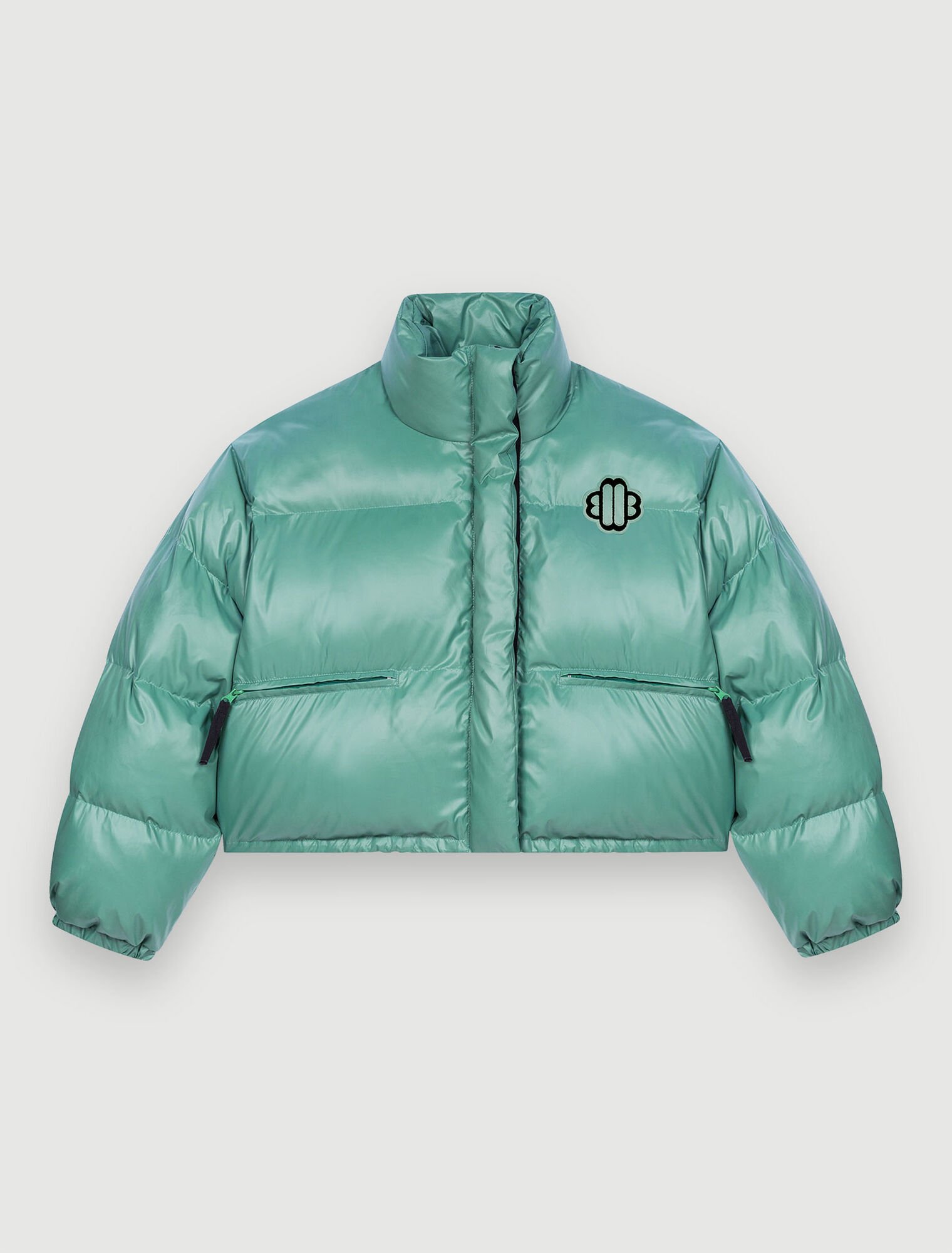 Green down jacket with Maje Clover patch