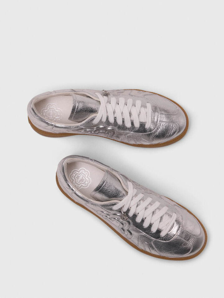 Metallic leather trainers