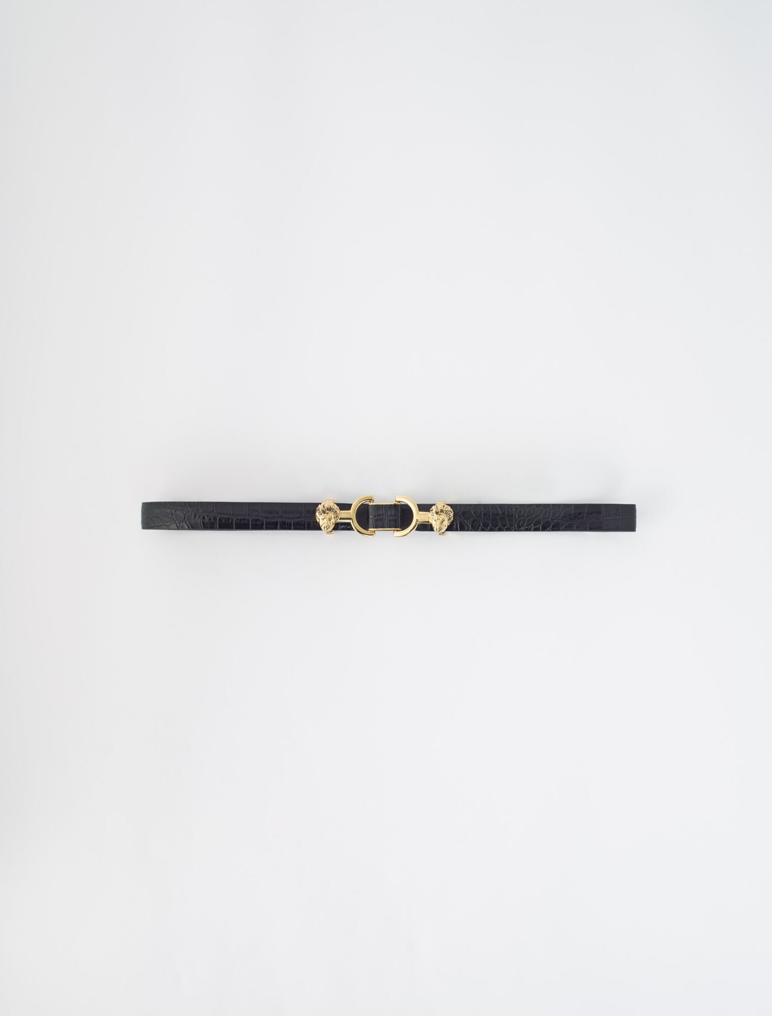 Embossed leather and lion horsebit belt