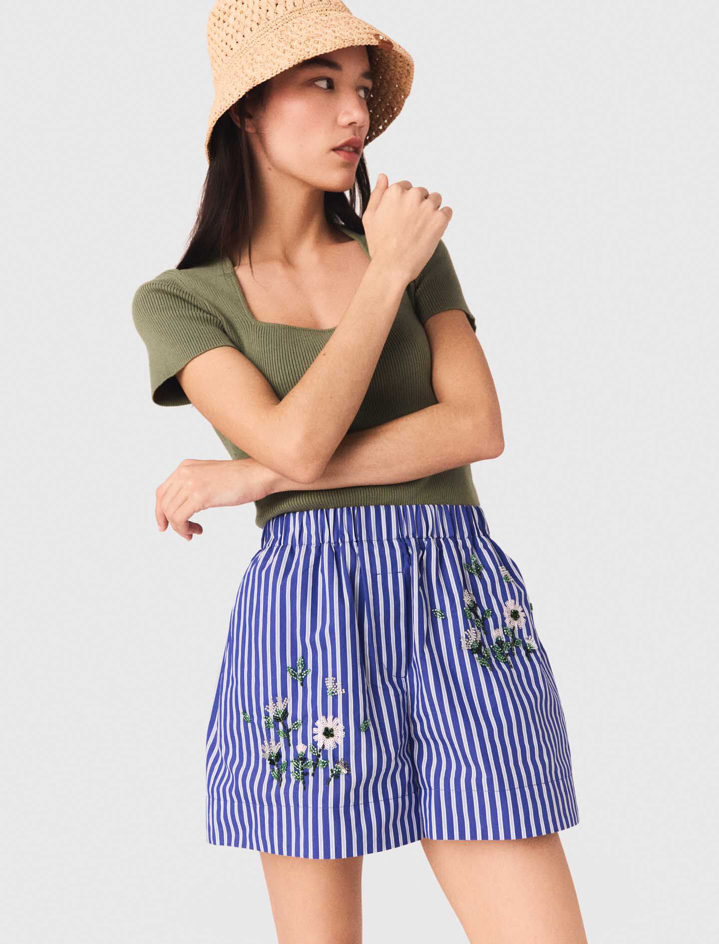 Embroidered striped cotton shorts White For Women | Maje