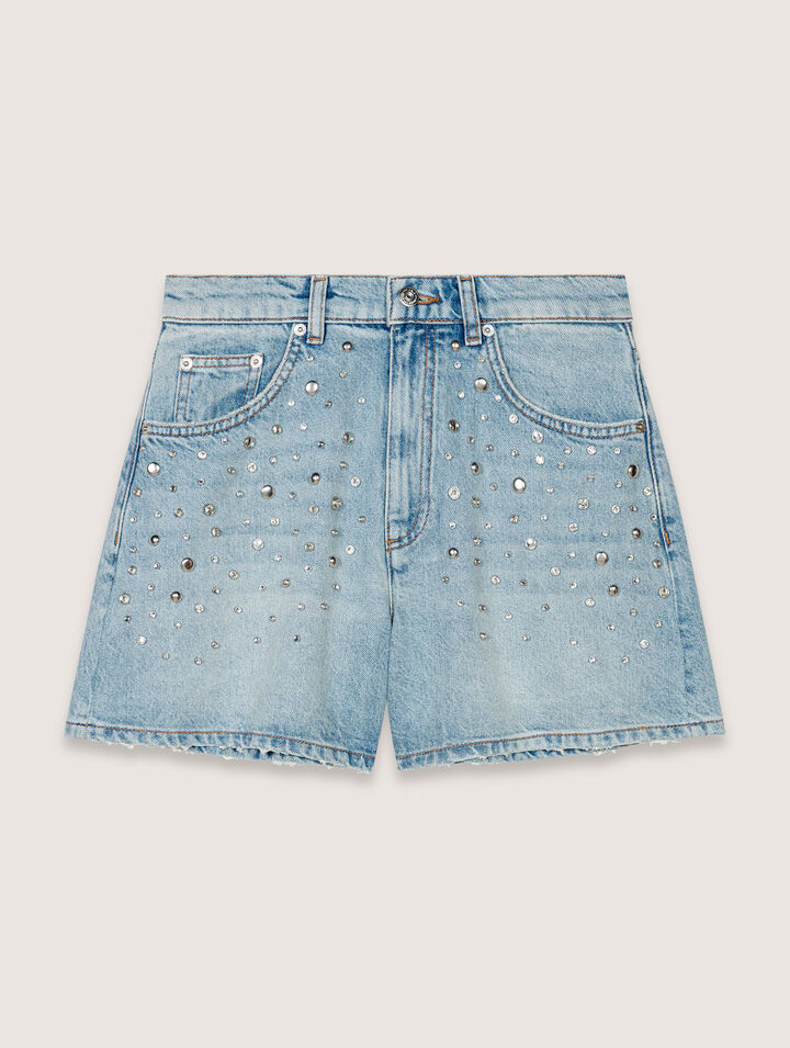 Studded denim shorts