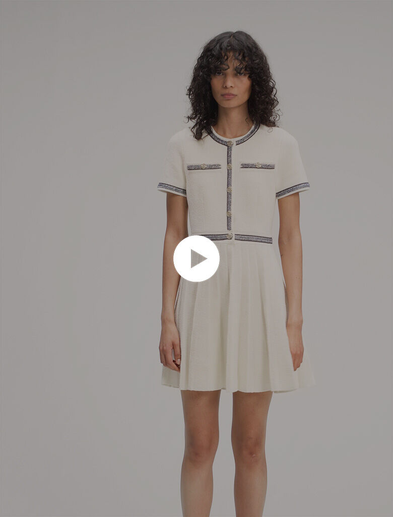【SCULPTOR】Pleated Knit Mini Dress Ivory Pleated knit mini dress White For Women | Maje
