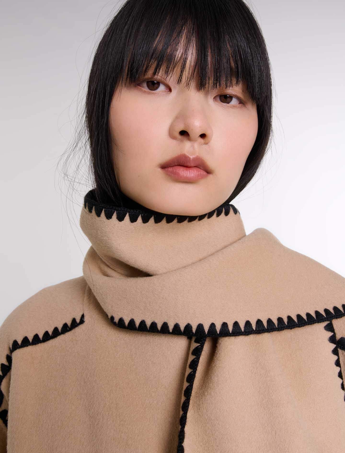 Two-tone double-faced coat Ecru For Women | Maje Two-tone double-faced coat Ecru For Women | Maje