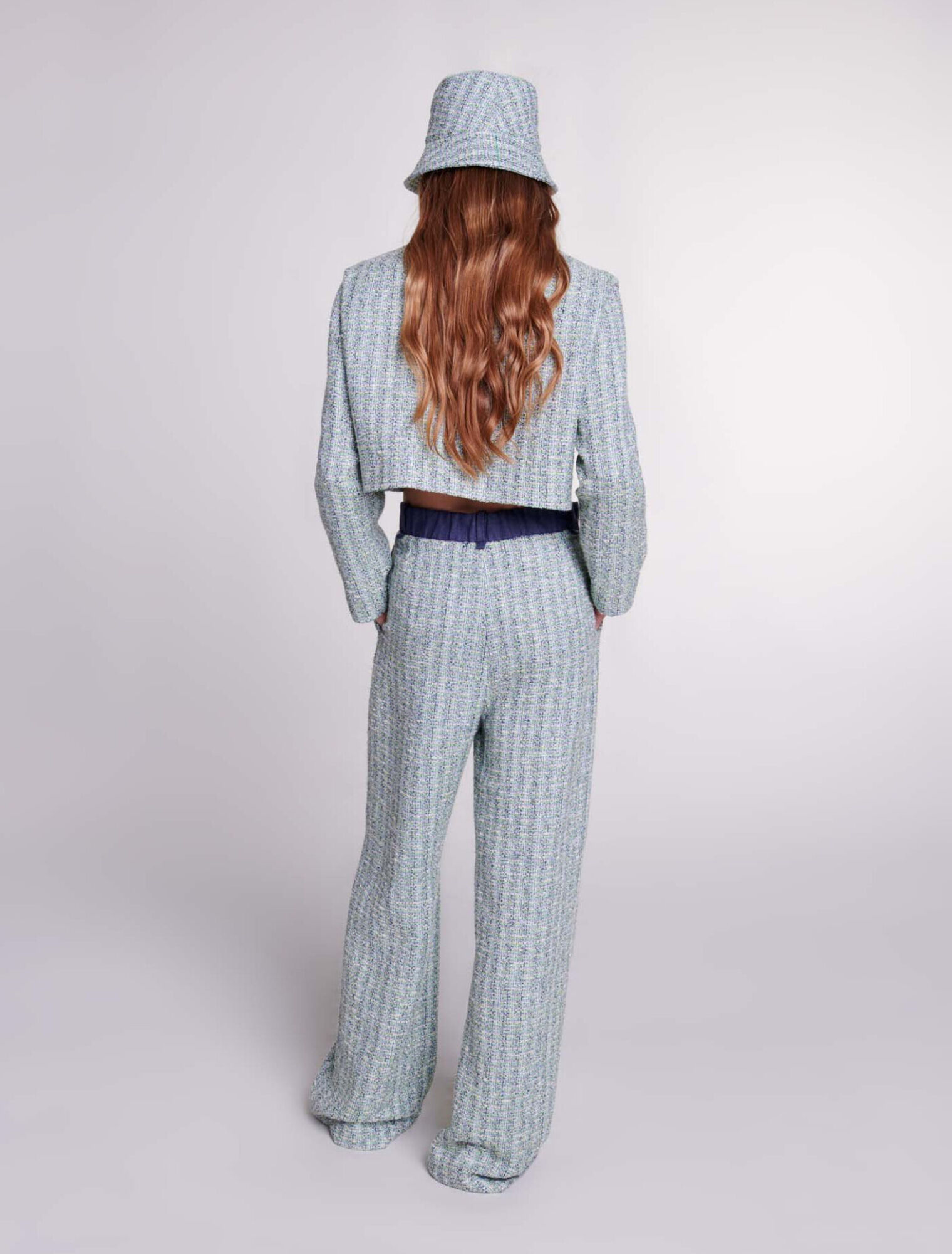 Wide-leg tweed trousers