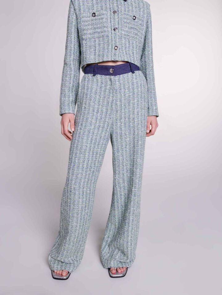 Wide-leg tweed trousers