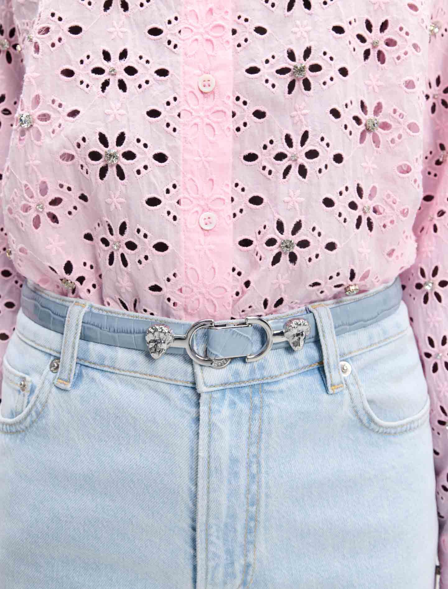 Thin leather belt with lion bit Blue For Women | Maje Thin leather belt with lion bit Blue For Women | Maje