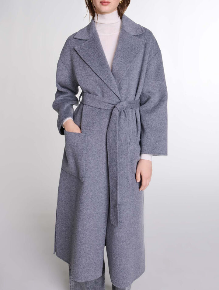 Long double-faced coat with belt