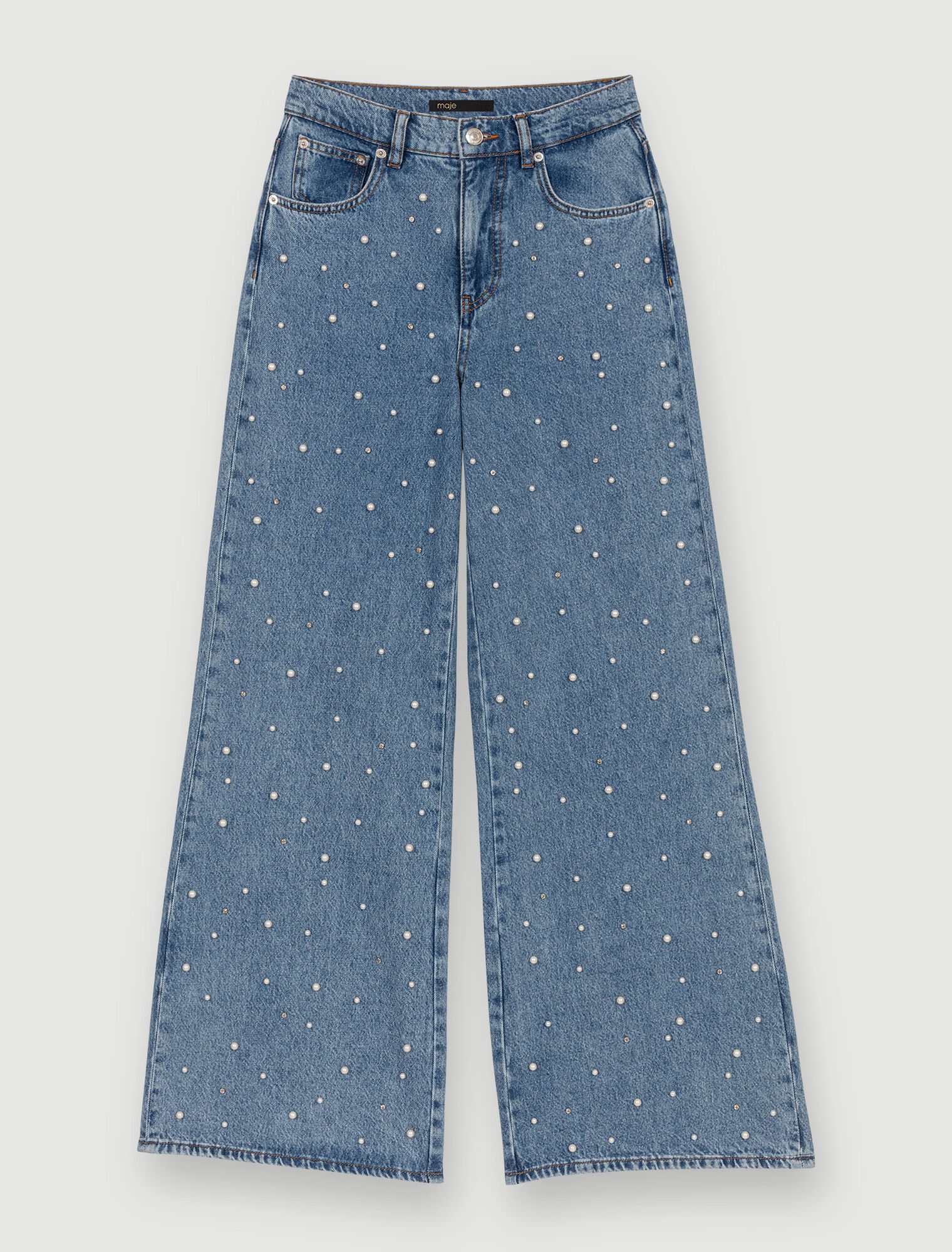 Wide-leg jeans with bead embellishment