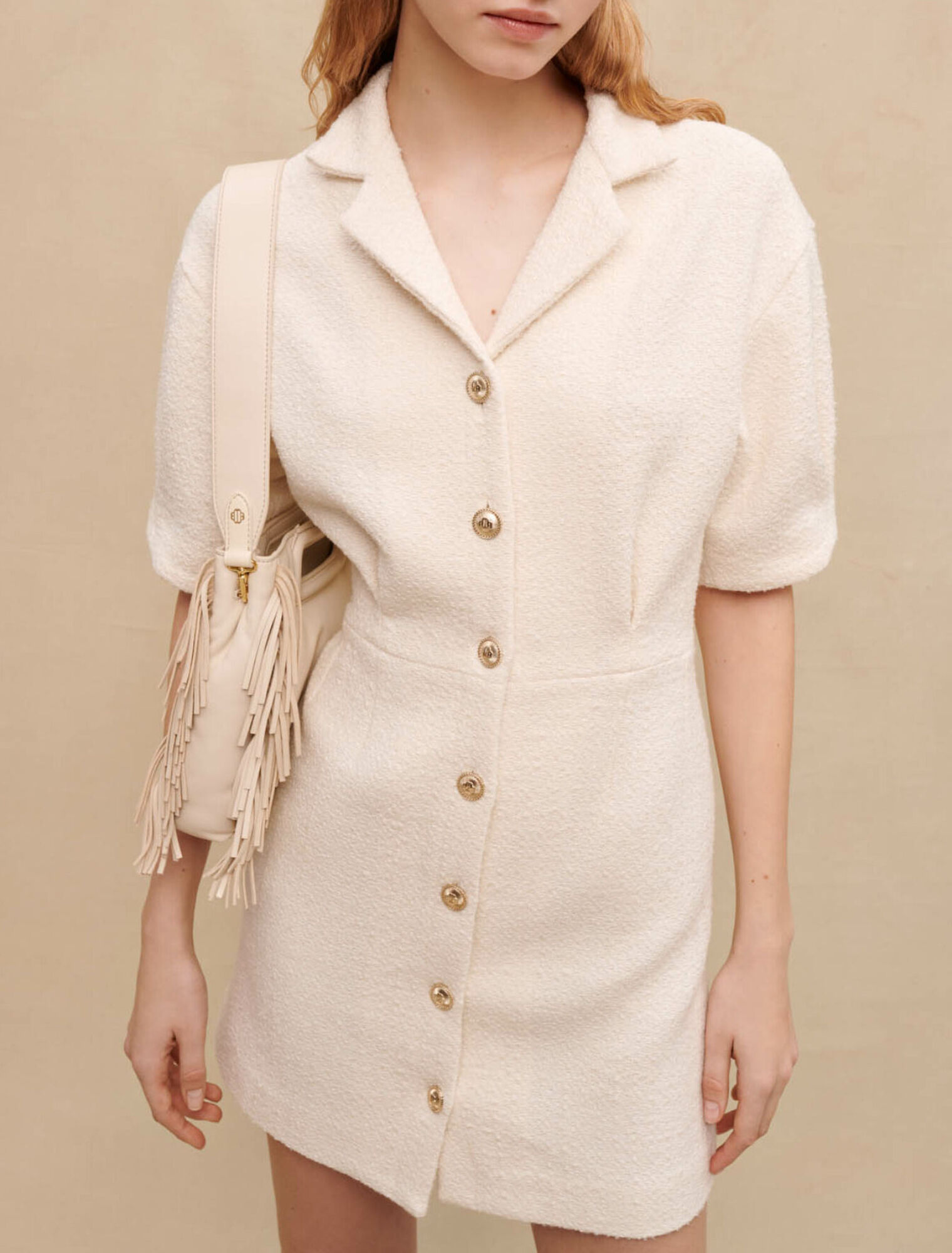 White buttoned tweed dress