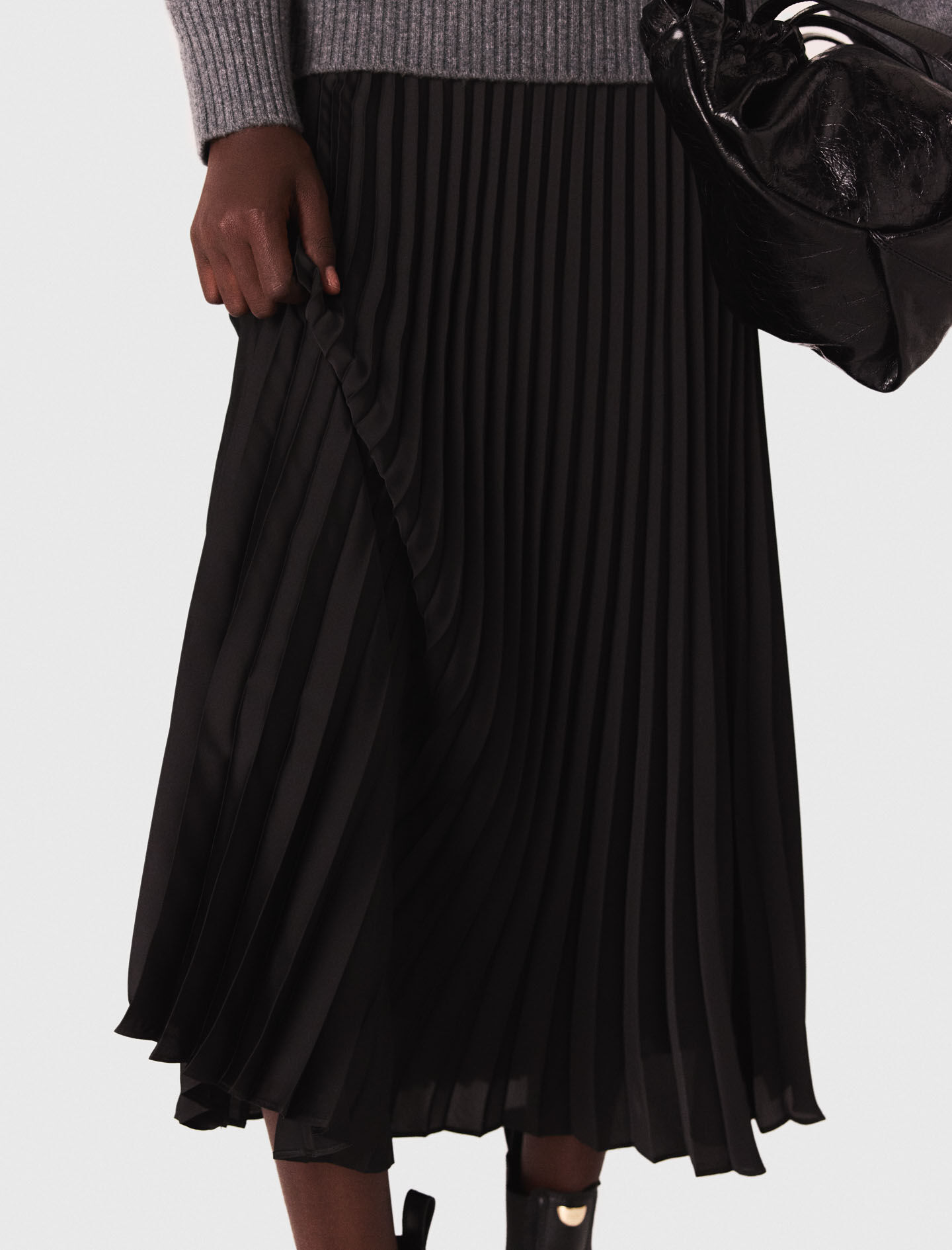 Dual-material maxi dress Black / Gray For Women | Maje